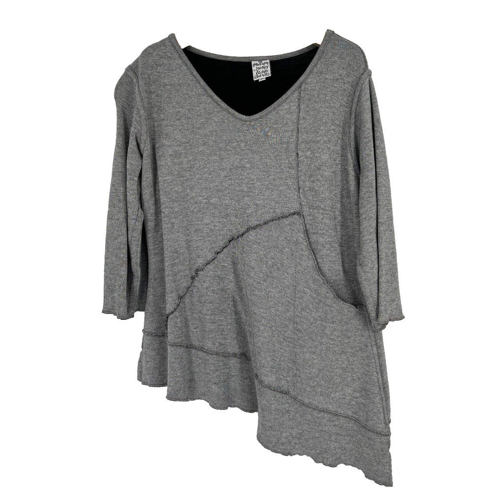 Parsley & Sage Gray Tunic Top Sz M Asymmetrical Hem Cotton Blend Artsy Layered